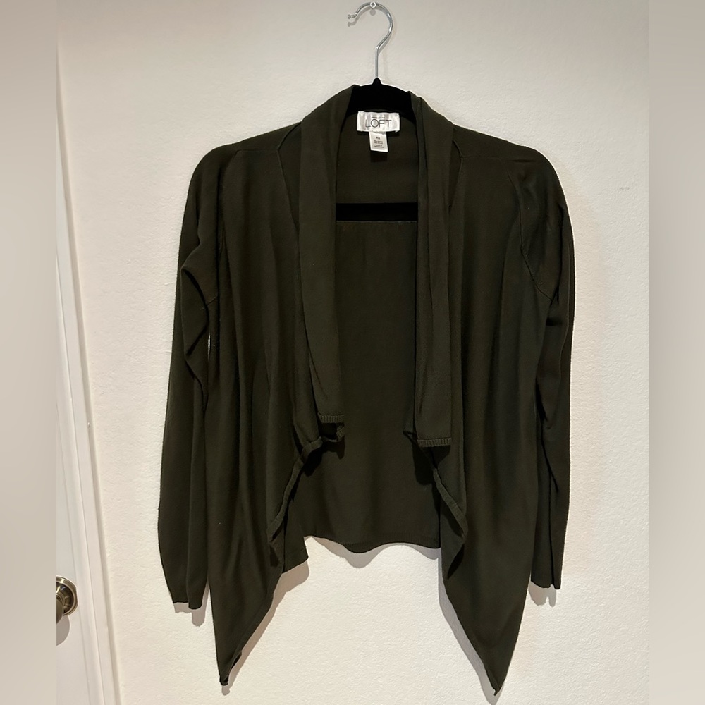 Loft by Ann Taylor asymmetric green olive cardigan.
